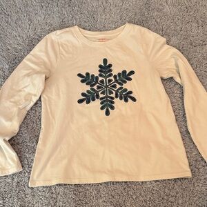 Cat & Jack Cream Long Sleeve Tee with Navy Snowflake Design